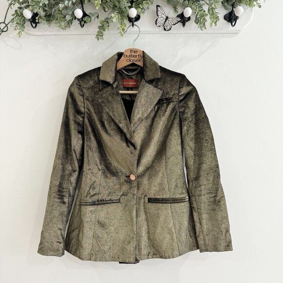 ALTUZARRA gold Metallic One Button Blazer 34 Designer LS